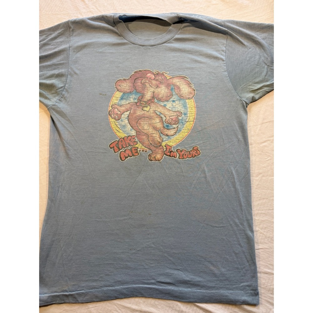 Vintage Take Me Im Yours Dog Graphic T-Shirt Blue Single Stitch Distressed M
